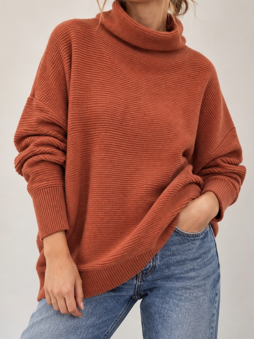 Free People Ottoman Slouchy Tunic Sweater Terracotta Oversized Ribbed S